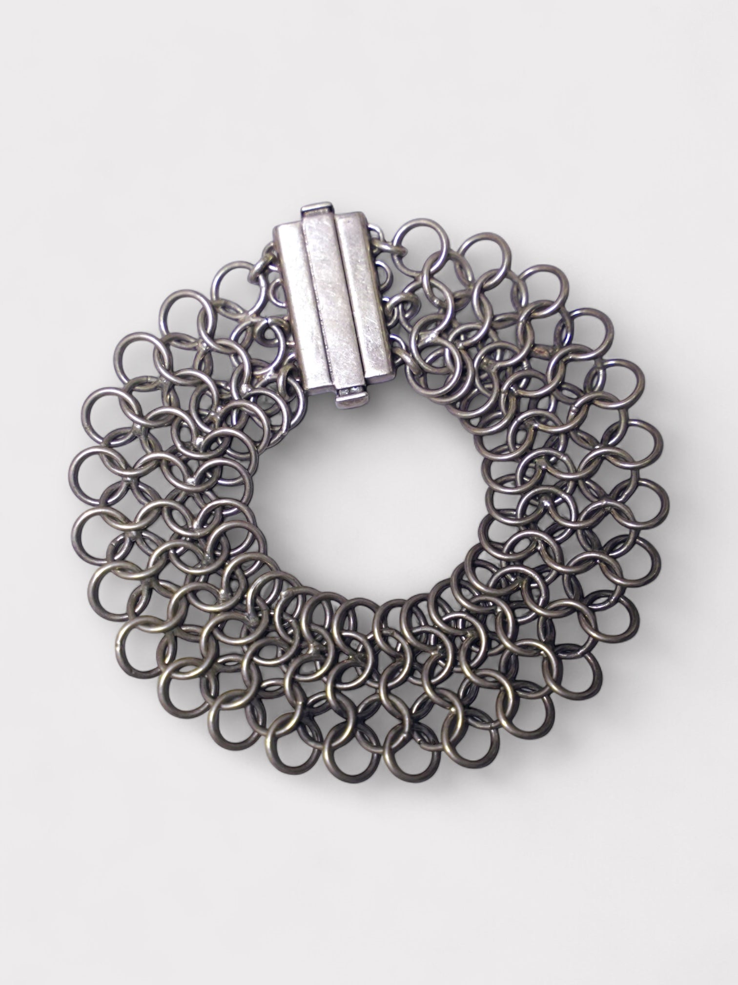 Vintage Mexican Silver Dual Chain Bracelet Toggle Clasp T