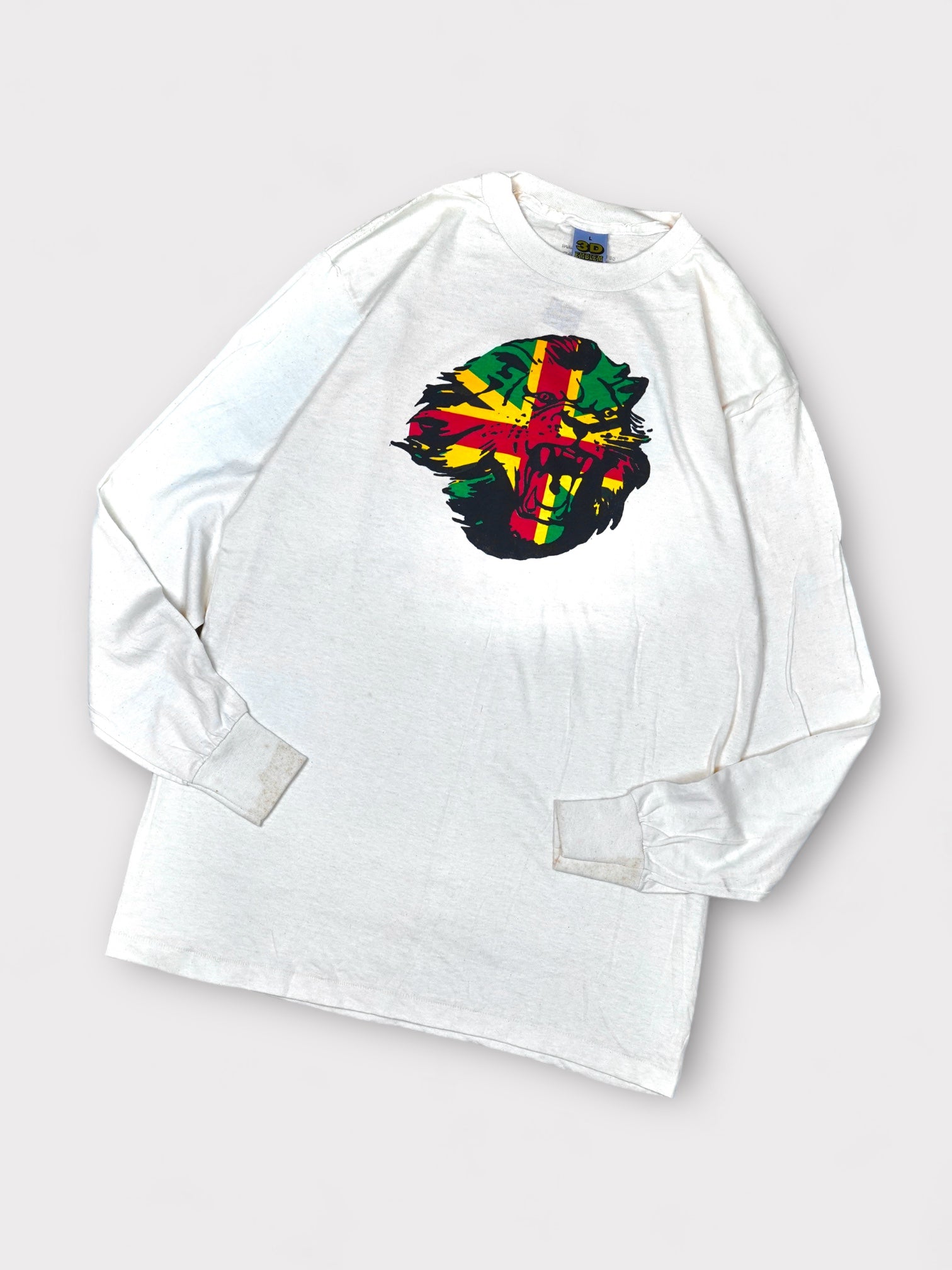 Deadstock 90`s 3D EMBLEM ”D.B.C” Rasta Lion Union Jack "Fifth Column"design "Chris Townsed" hand printed in England【L】フィフスコラム