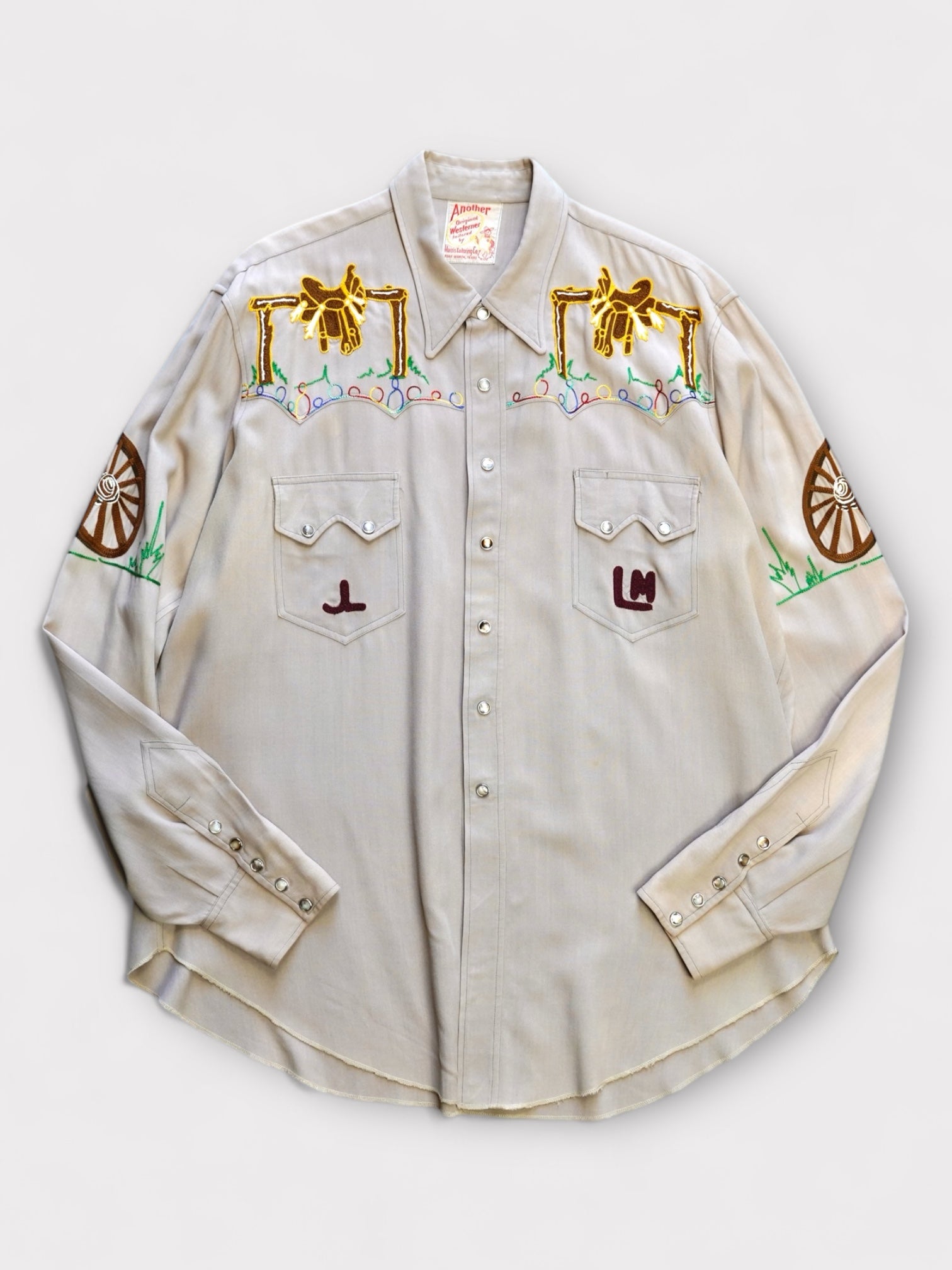 40's Another Original Westerner Wool Gabardine Special Chainstich pattern Western shirt made in USA【XL】ウェスタンシャツ ウールギャバジン チェーンステッチ