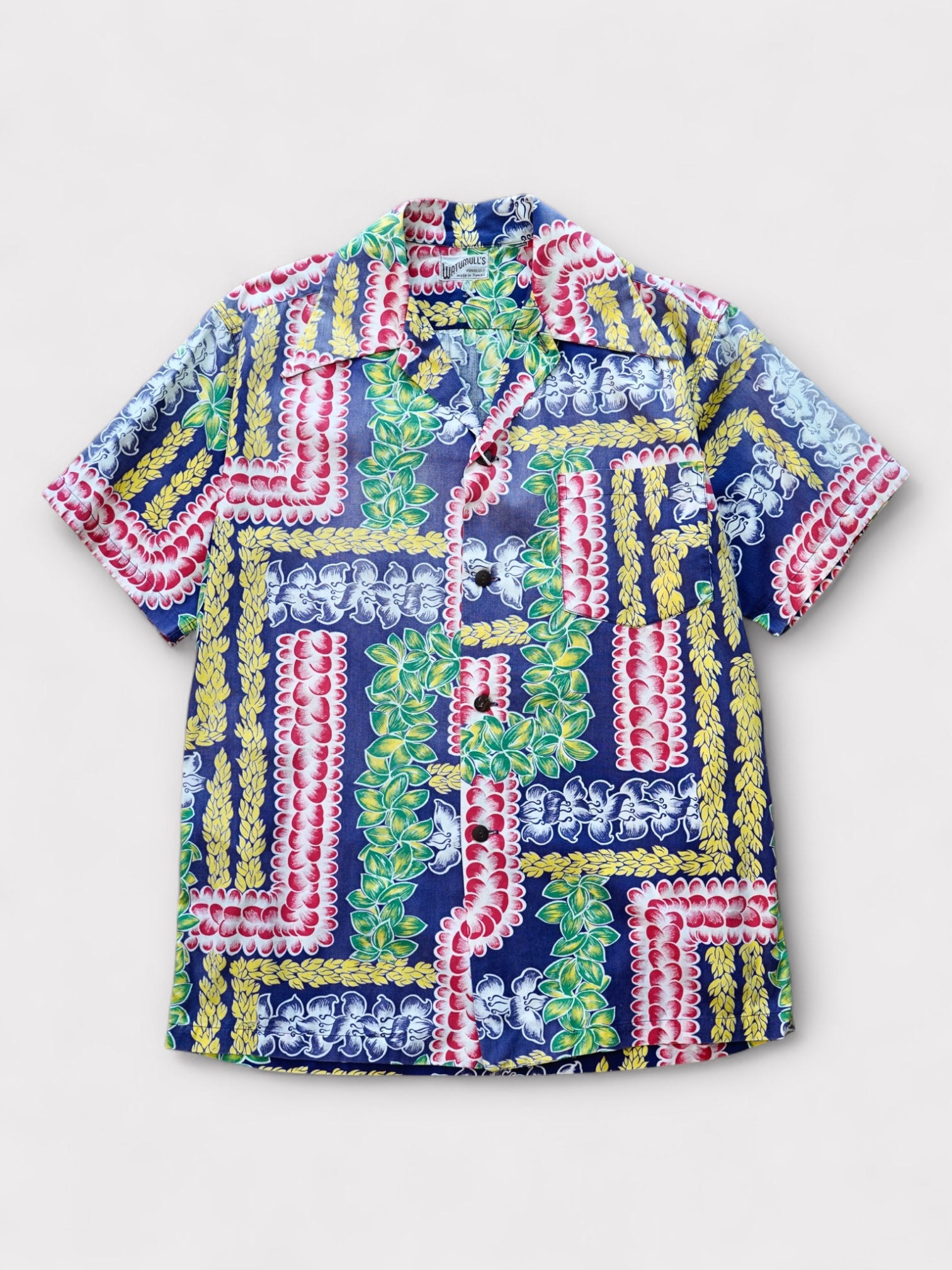 40's WATUMULL'S Cotton Hawaiian shirt made in Hawaii【L程】No.1 ワットムルス アロハシャツ