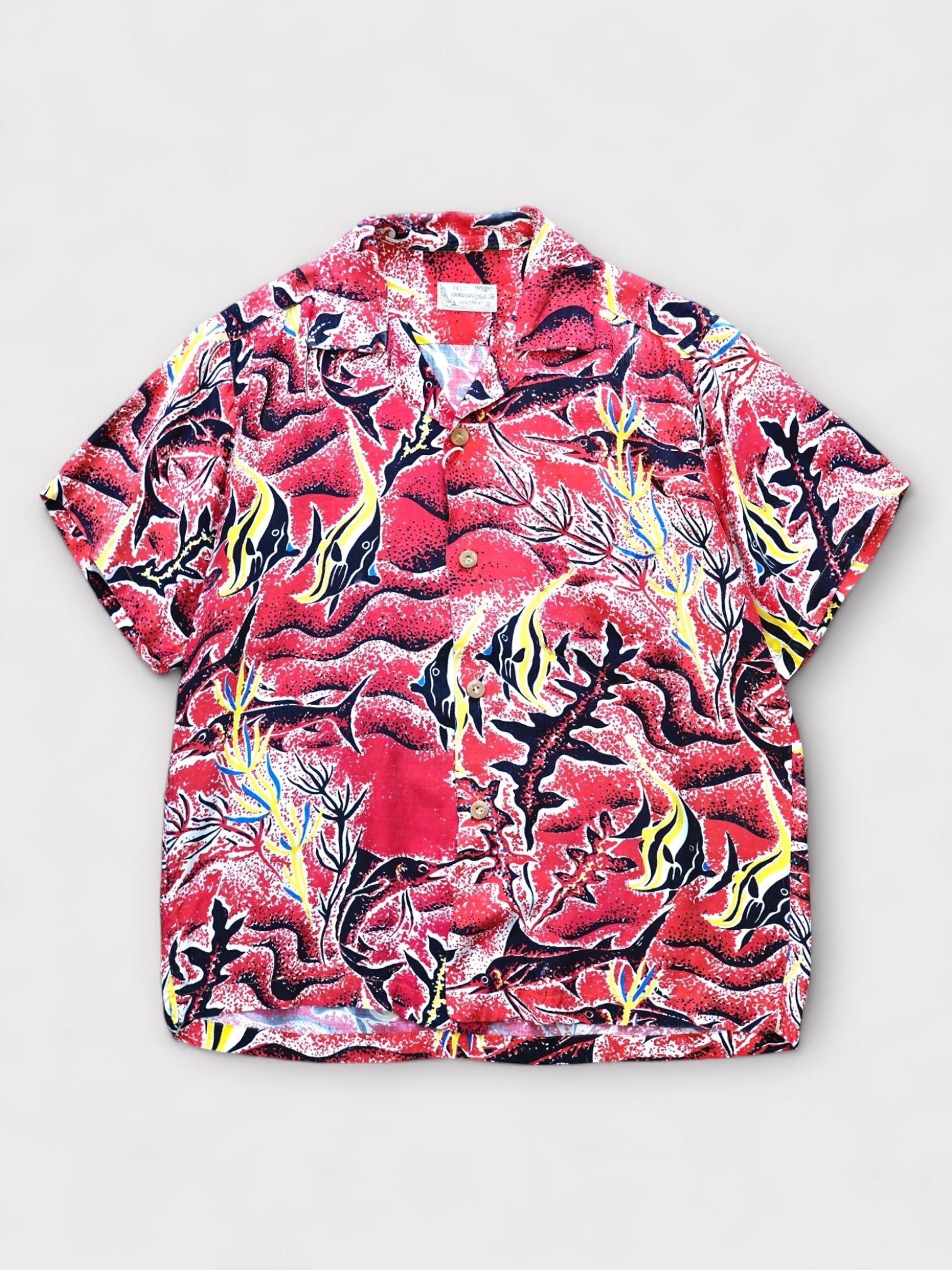 50's PALI HAWAIIAN Style Rayon Hawaiian shirt made in Hawaii【M】No.3 パリハワイアンスタイル レーヨンアロハシャツ