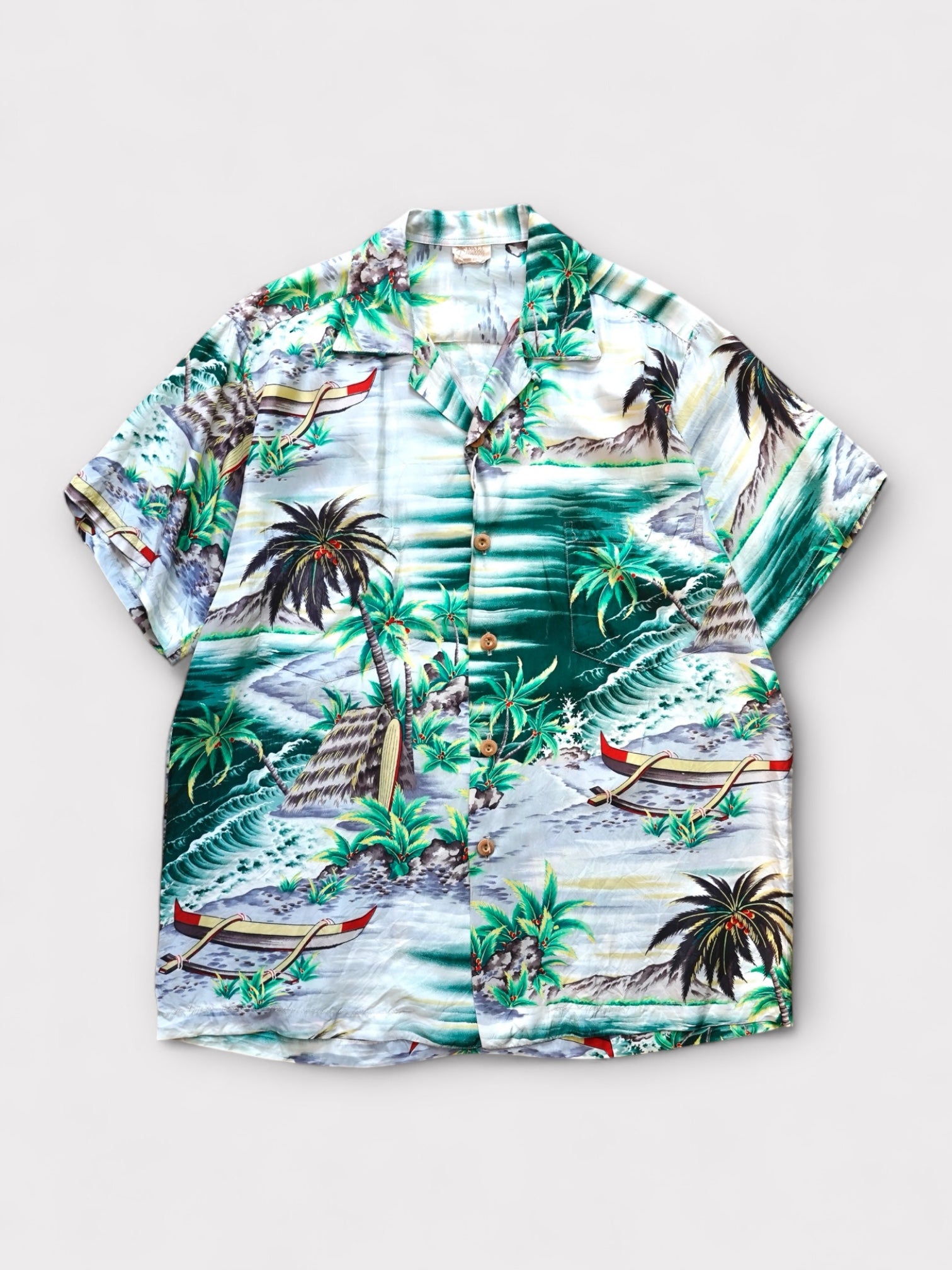 50's PALI HAWAIIAN Style Rayon Hawaiian shirt made in Hawaii【M】No.4 パリハワイアンスタイル レーヨンアロハシャツ