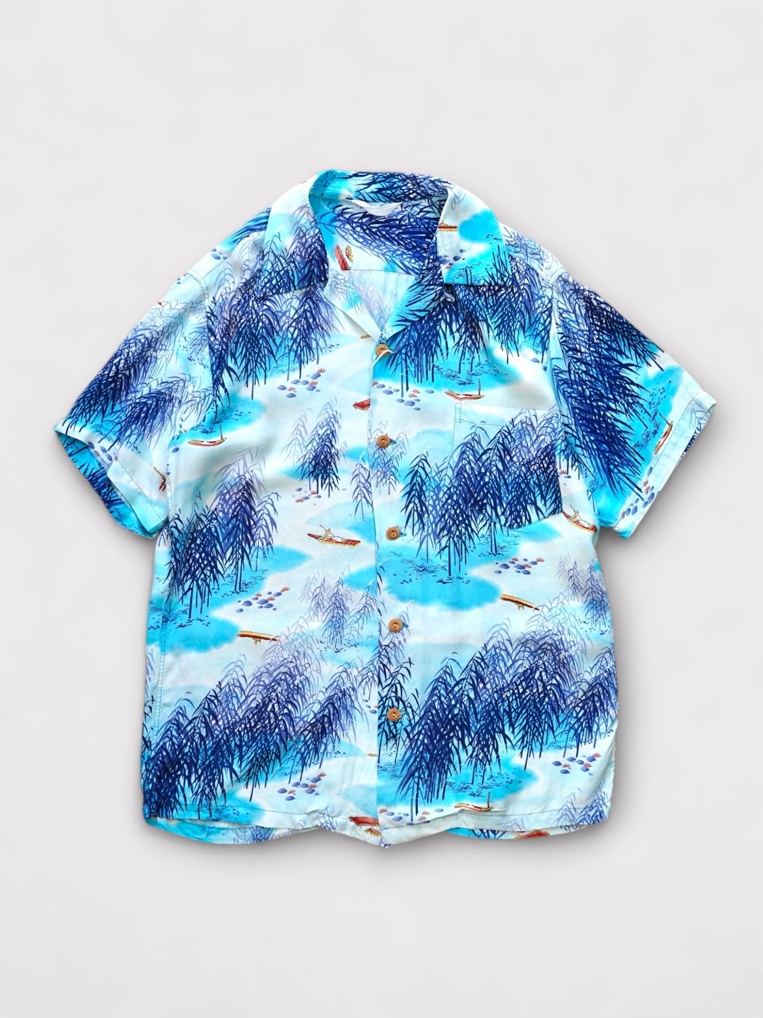 50's Unknown Rayon ちりめん Hawaiian shirt made in Hawaii【M】No.8 レーヨンちりめん アロハシャツ