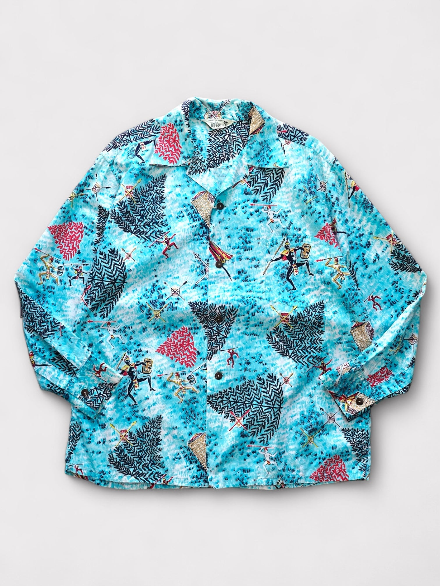 50's IOLANI Long sleeve Hawaiian shirt made in Hawaii【L-XL】No.9 イオラニ 長袖アロハシャツ