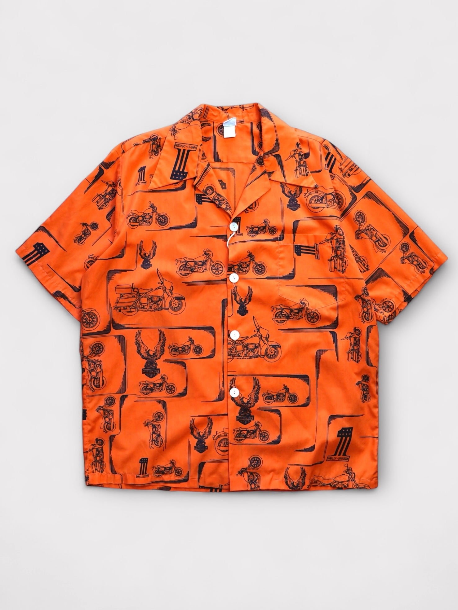 70's KENI Originals HARLEY Print Hawaiian shirt made in Hawaii【XL程】No.10 ハーレープリント ハワイアンシャツ アロハシャツ