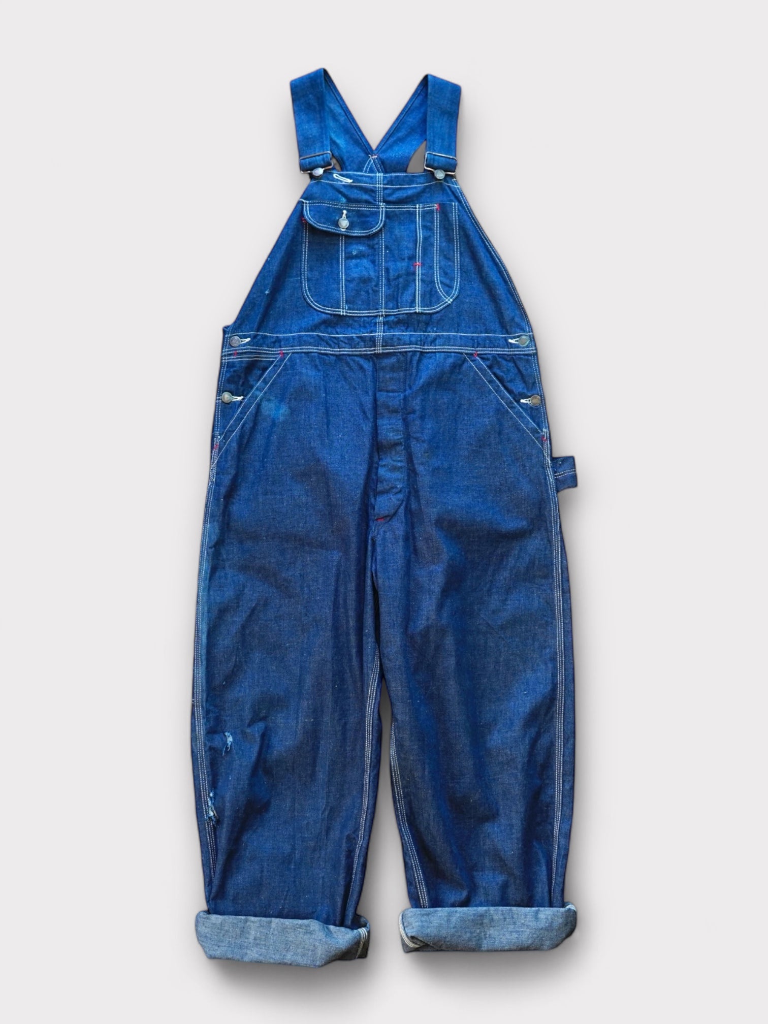 40-50's Unknown Denim overall made in USA【W40 L29】No.7 デニムオーバーオール